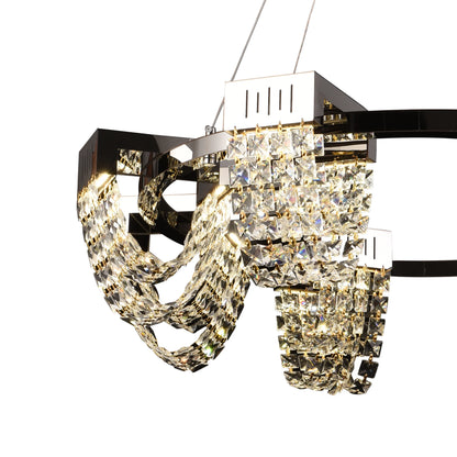 Candelabru Cristal LED 24W, STRATUS Regalis, Diametru 80cm, Crom Lucios, Inaltime Reglabila, Lumina Calda Neutra Rece 3000K/4000K/6000K, Metal si Cristal