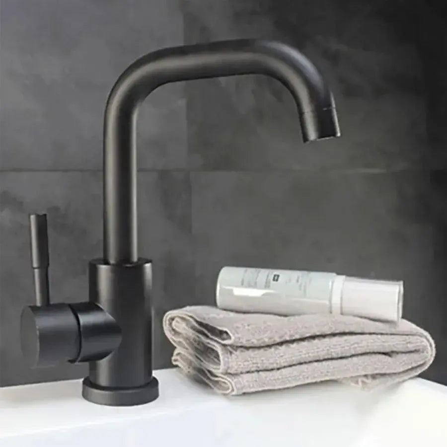 Baterie Lavoar cu Pipa Rotativa, Negru, Inox SUS304, LY008C – culoare neagră – RegalStore, iluminat interior