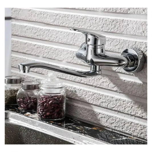 Baterie Bucatarie de Perete cu Pipa Rotativa, Aliaj, Crom, PM018 – culoare argintie – RegalStore, iluminat interior