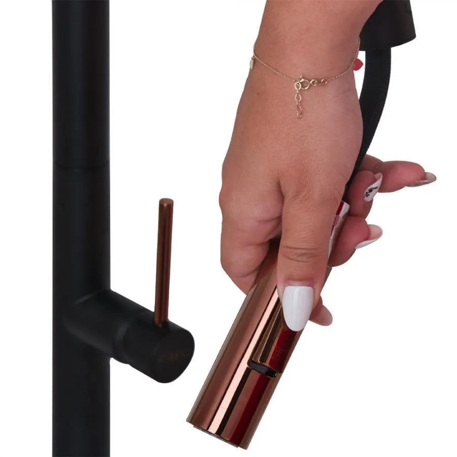 Baterie Bucatarie cu Dus Extractibil, Alama Sanitara, Negru, CF2042 – culoare neagră – RegalStore, iluminat interior