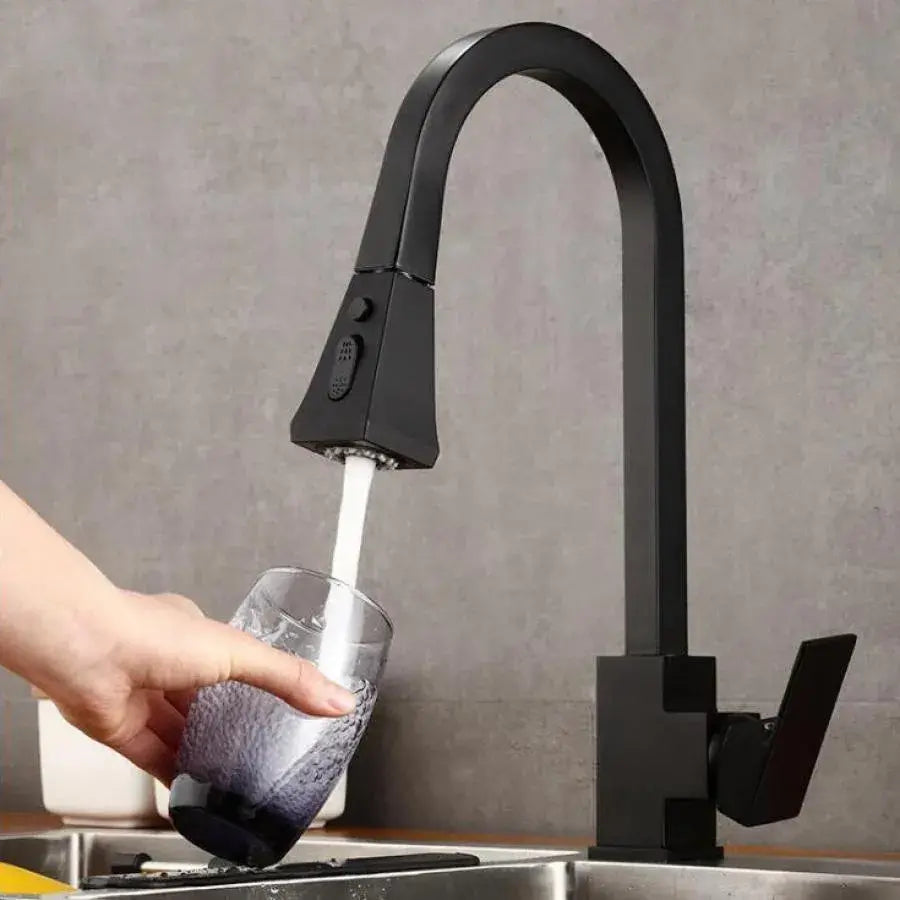 Baterie Bucatarie cu Dus Extractibil, Alama Sanitara, Negru, OD/2040 – culoare neagră – RegalStore, iluminat interior