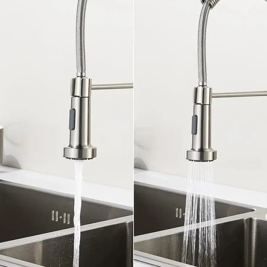 Baterie Bucatarie cu Dus Extractibil, Inox si Alama Crom, YD/101 – culoare argintie – RegalStore, iluminat interior