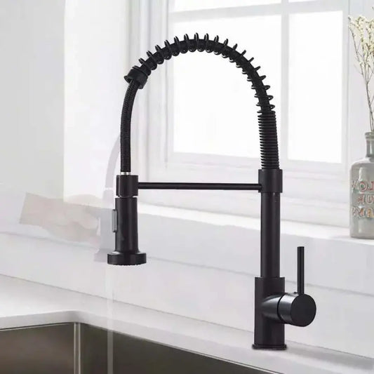 Baterie Bucatarie cu Dus Extractibil, Inox si Alama Negru, YD/102 – RegalStore