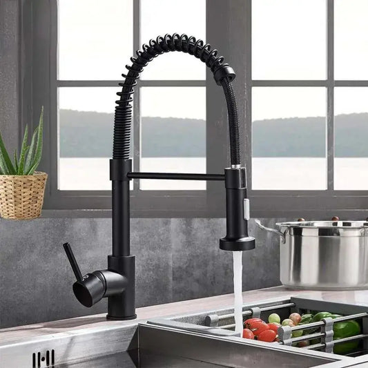 Baterie Bucatarie cu Dus Extractibil, Inox si Alama Negru, YD/102 – RegalStore