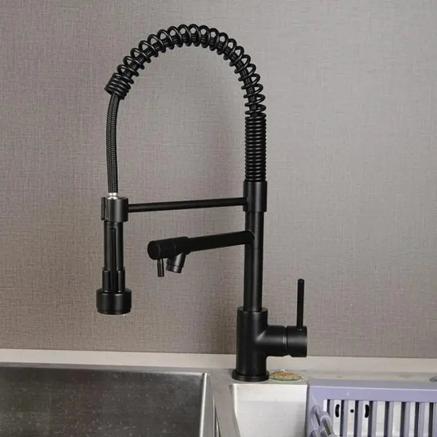 Baterie Bucatarie cu Dus Extractibil, Inox si Alama Negru, YD/202
