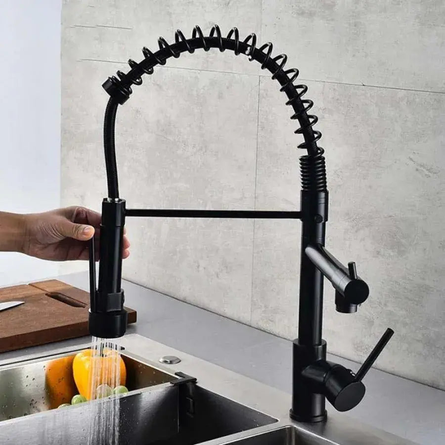 Baterie Bucatarie cu Dus Extractibil, Inox si Alama Negru, YD/202