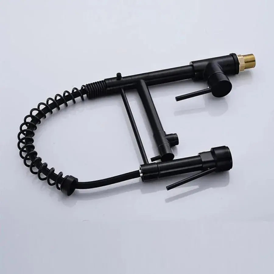 Baterie Bucatarie cu Dus Extractibil, Inox si Alama Negru, YD/202