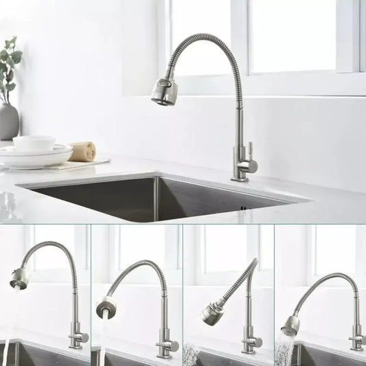 Baterie Bucatarie Pipa Flexibila 2 Jeturi Cartus Ceramic Inox Satinat Racorduri Incluse CF031 – RegalStore, iluminat int