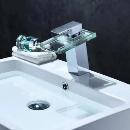 Baterie Lavoar, Aliaj si Sticla, Crom, Lumina RGB, Schimbare de culoare in functie de temperatura apei, OD3013