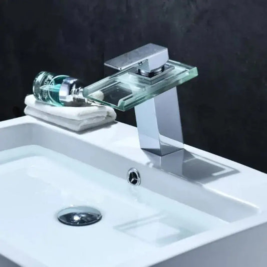 Baterie Lavoar, Aliaj si Sticla, Crom, Lumina RGB, Schimbare de culoare in functie de temperatura apei, OD3013