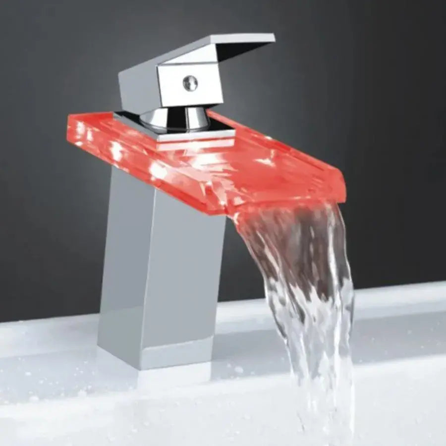 Baterie Lavoar, Aliaj si Sticla, Crom, Lumina RGB, Schimbare de culoare in functie de temperatura apei, OD3013