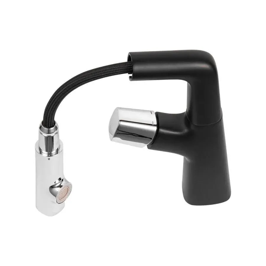 Baterie Lavoar cu Dus Extractibil, Alama Sanitara, Crom si Negru, MP016H/C – culoare neagră, culoare argintie – RegalSto