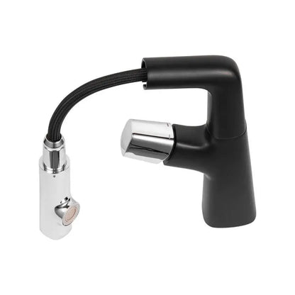 Baterie Lavoar cu Dus Extractibil, Alama Sanitara, Crom si Negru, MP016H/C – culoare neagră, culoare argintie – RegalSto