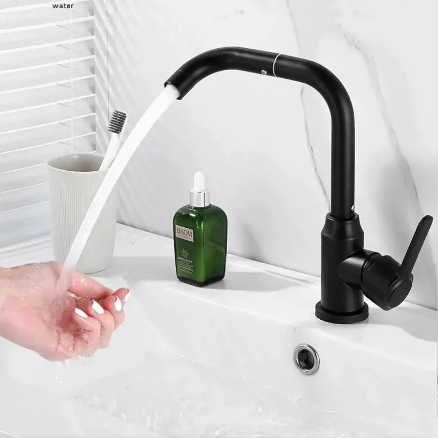 Baterie Monocomanda Lavoar/Bucatarie Pipa Pivotanta Aliaj Negru Cartus Ceramic Inox Satinat Racorduri Kit Fixare Incluse