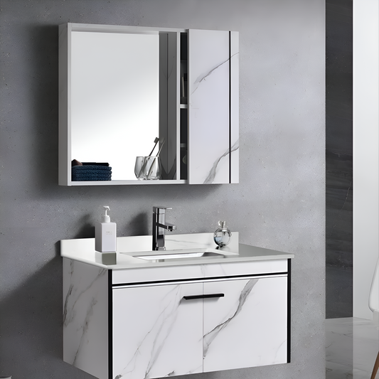 Set Mobilier pentru Baie 80x48cm 3 Piese Negru Alb