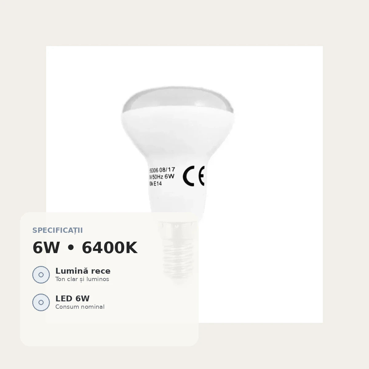 Bec LED E14 - 6W si lumina rece 6400K