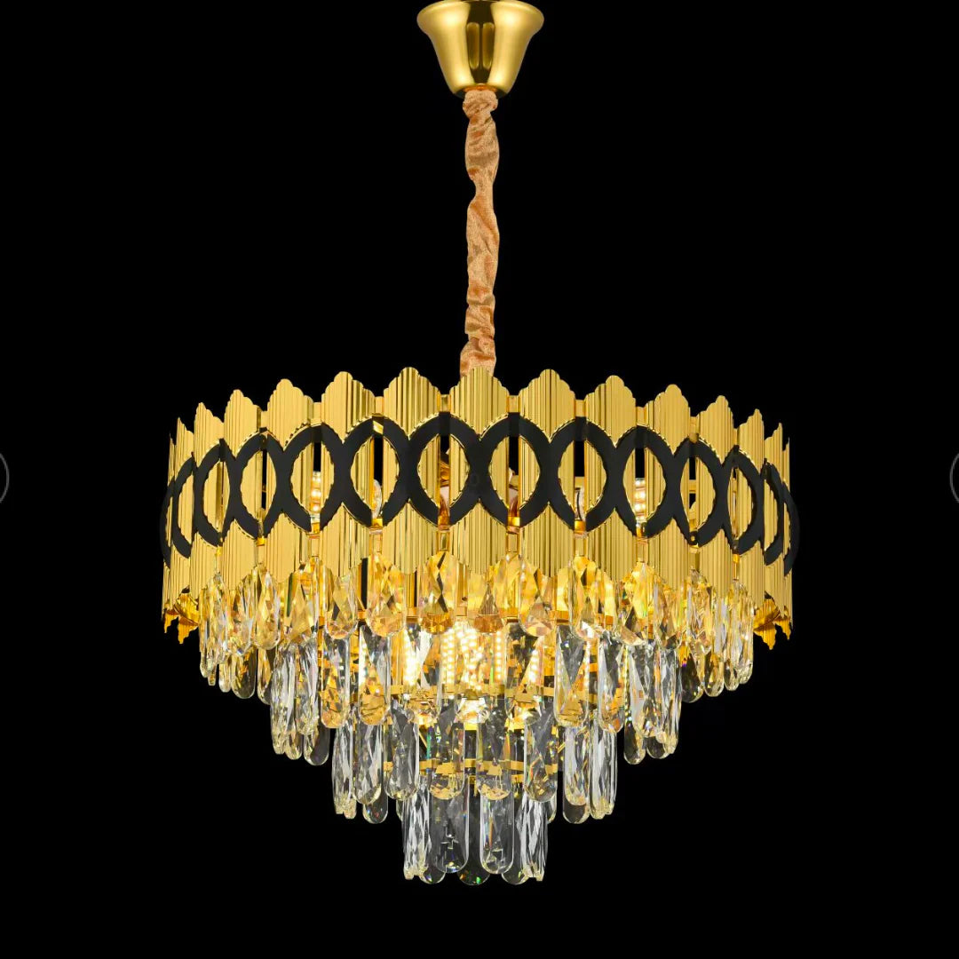 Candelabru Cristal PIERREFONDS Petito 3xE14, Diametru 37cm, Auriu Lucios, Inaltime Reglabila