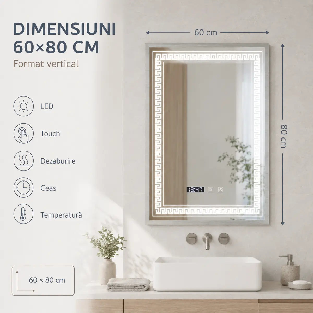 Oglindă LED Bruno – dimensiuni 60x80 cm