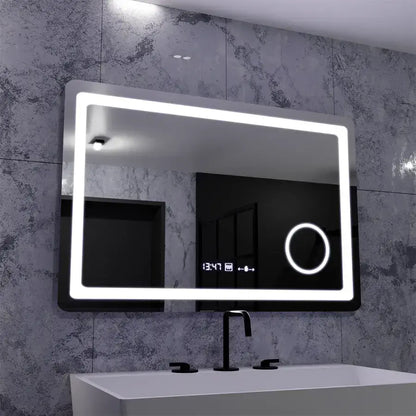 Oglinda LED Rectangulara 90x60 Souverain MotionGlow Marcello, Lupa Cosmetica, Sistem Dezaburire, Termometru si Ceas, Dimabila