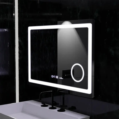 Oglinda LED Rectangulara 90x60 Souverain MotionGlow Marcello, Lupa Cosmetica, Sistem Dezaburire, Termometru si Ceas, Dimabila