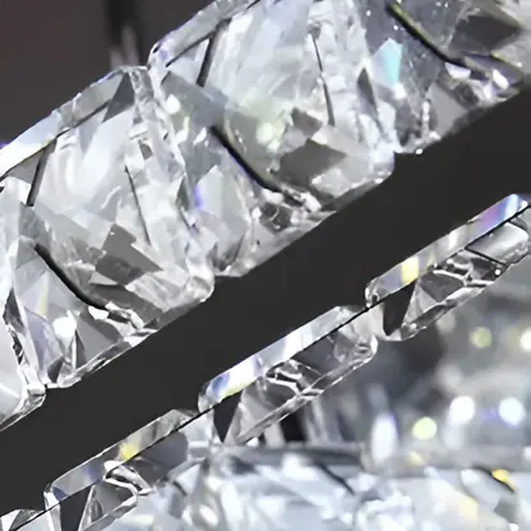 Lustra LED TERRANO cu Cristale, 4 Patrate, RGB, cu Telecomanda, 162W, Negru & Inox