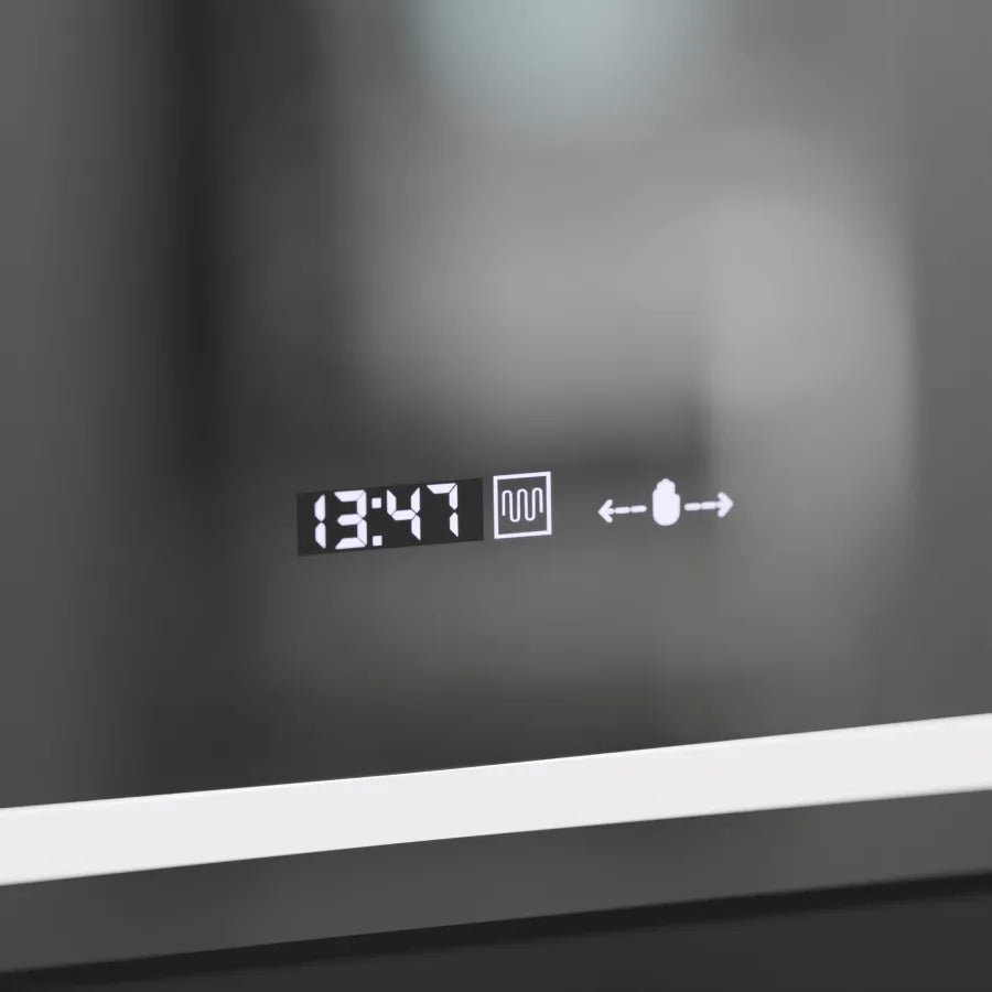 Oglinda LED Rectangulara 50x70 Eclat MotionGlow Marcello, Lupa Cosmetica, Sistem Dezaburire, Termometru si Ceas, Dimabila