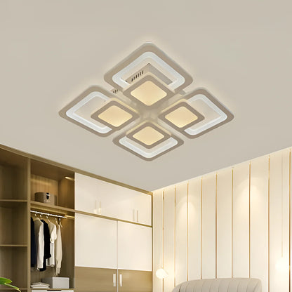 Lustra LED cu telecomanda SUSAN, 77W, 4 Patrate, lumina Rece/Calda/Neutra, Dimabila, Alb