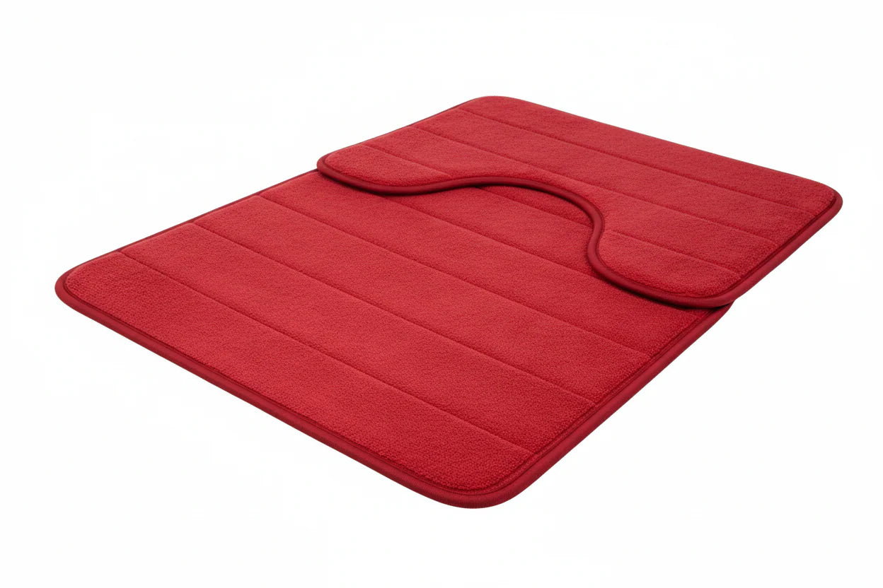Covorase de Baie, 80x50 cm / 50x40 cm, Rosu, Antiderapant, Absorbant, Set 2 bucati