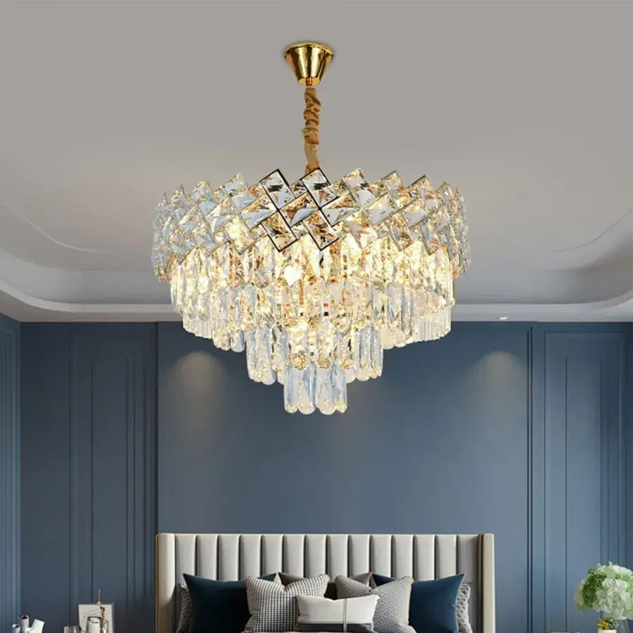 Candelabru Cristal WINDSOR Eleganza 6x E14, Diametru 49cm, Auriu Lucios, Inaltime Reglabila
