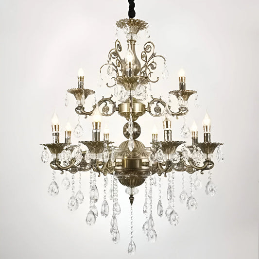 Candelabru SANSSOUCI Royal 12xE14 Metal si Cristal Inaltime Reglabila Alama Antichizata