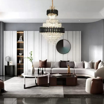 Candelabru Cristal VERSAILLES Grande Supremo 10xE14, Diametru 60cm x Inaltime  90cm, Auriu Lucios si Negru, Inaltime Reglabila