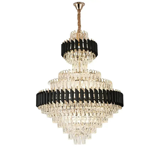 Candelabru Cristal VERSAILLES Grande Supremo 10xE14, Diametru 60cm x Inaltime  90cm, Auriu Lucios si Negru, Inaltime Reglabila