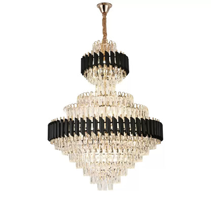 Candelabru Cristal VERSAILLES Supremo Reale 20xE27, Diametru 80cm x Inaltime 110cm, Auriu Lucios si Negru, Inaltime Reglabila