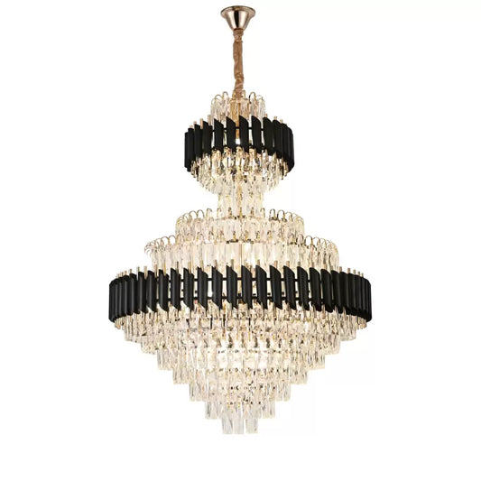 Candelabru Cristal VERSAILLES Supremo Reale 20xE27, Diametru 80cm x Inaltime 110cm, Auriu Lucios si Negru, Inaltime Reglabila
