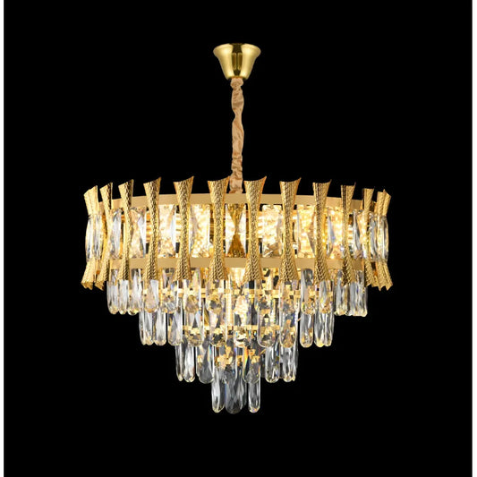 Candelabru Cristal HAMPTON Petito 3xE14, Diametru 30cm, Auriu Lucios, Inaltime Reglabila – RegalStore