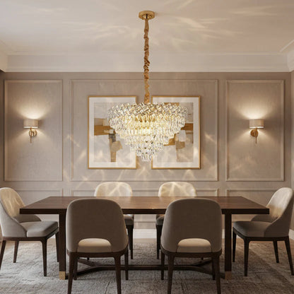 Candelabru Cristal WINDSOR Supremo 16xE27, Diametru 80cm, Auriu Lucios, Inaltime Reglabila