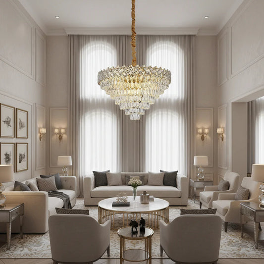 Candelabru Cristal WINDSOR Supremo 16xE27, Diametru 80cm, Auriu Lucios, Inaltime Reglabila