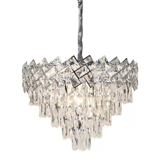 Candelabru Cristal WINDSOR Eleganza 5x E27, Diametru 49cm, Crom Lucios, Inaltime Reglabila – culoare argintie, 49 cm – R