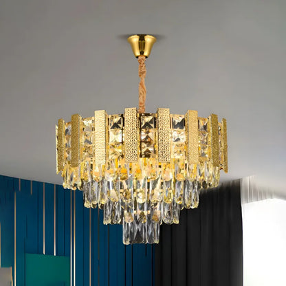 Candelabru Cristal PELES Eleganza 5xE27, Diametru 49cm, Auriu Lucios, Inaltime Reglabila – culoare aurie, 49 cm – RegalS