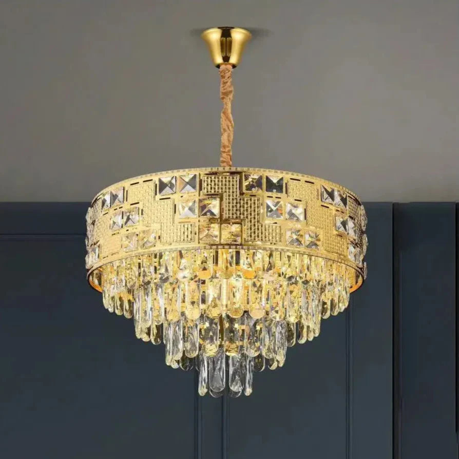 Candelabru Cristal NEUSCHWANSTEIN Petito 3xE14, Diametru 30cm, Auriu, Inaltime Reglabila – culoare aurie, 30 cm – RegalS