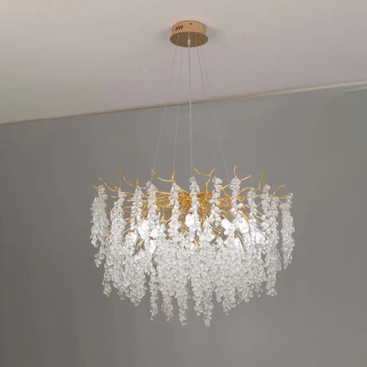 Candelabru Cristal WALTZ Cascade, 5x G9, Auriu, 45cm, Inaltime Reglabila