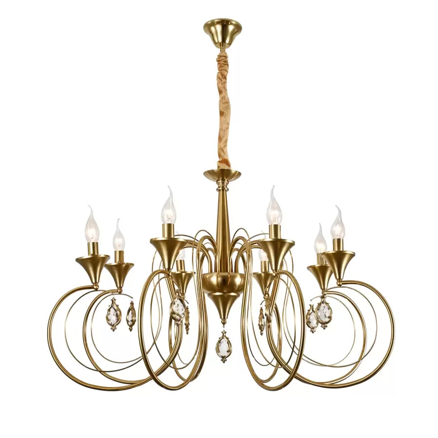 Candelabru Cristal Frederick 8xE14, Diametru 52cm, Auriu, Inaltime Reglabila – culoare aurie, 52 cm – RegalStore, ilumin