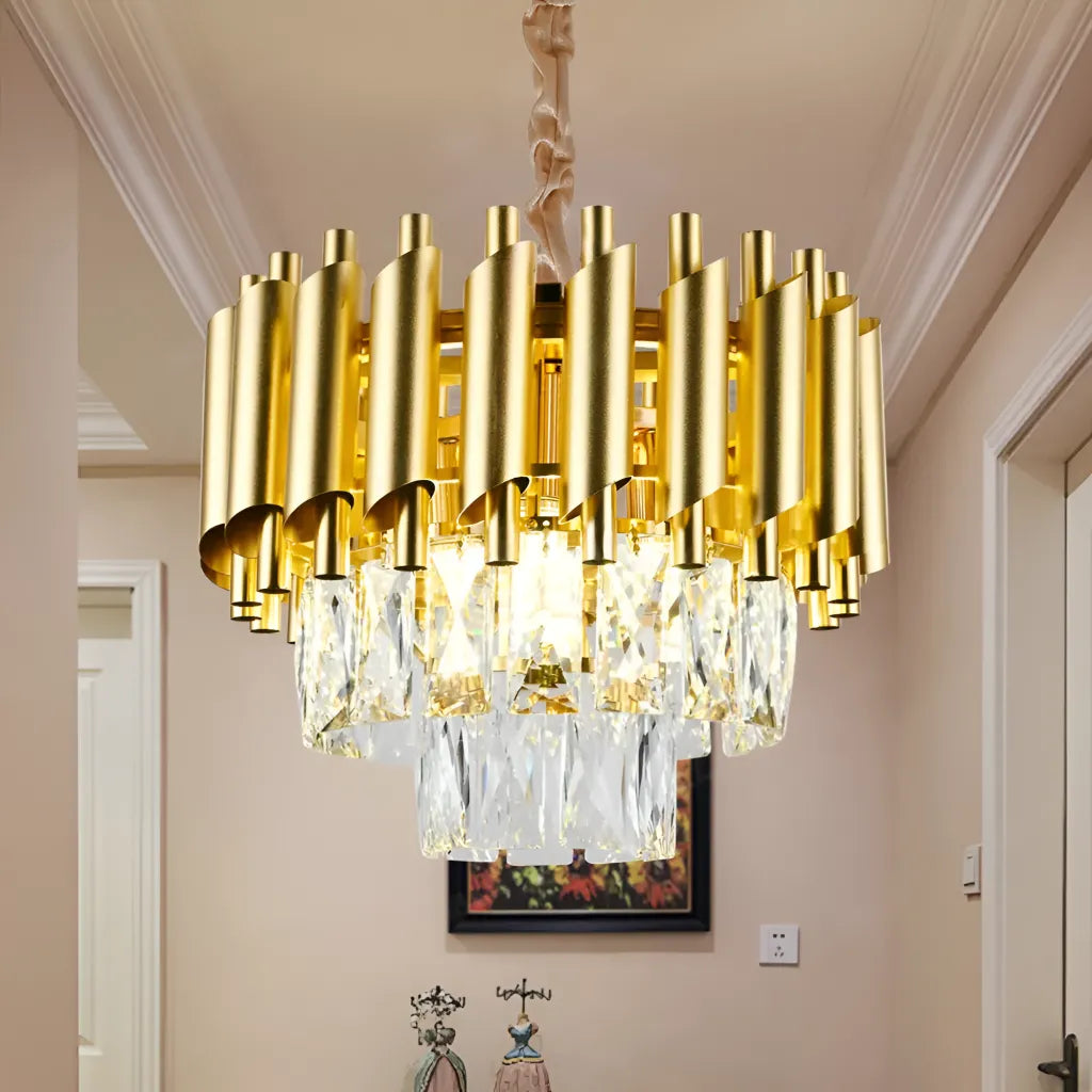 Candelabru Cristal VERSAILLES Petito 3xE14, Diametru 30cm, Auriu, Inaltime Reglabila – culoare aurie, 30 cm – RegalStore