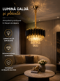 Candelabru Cristal VERSAILLES Petito 3xE14, Diametru 30cm, Auriu Lucios si Negru, Inaltime Reglabila