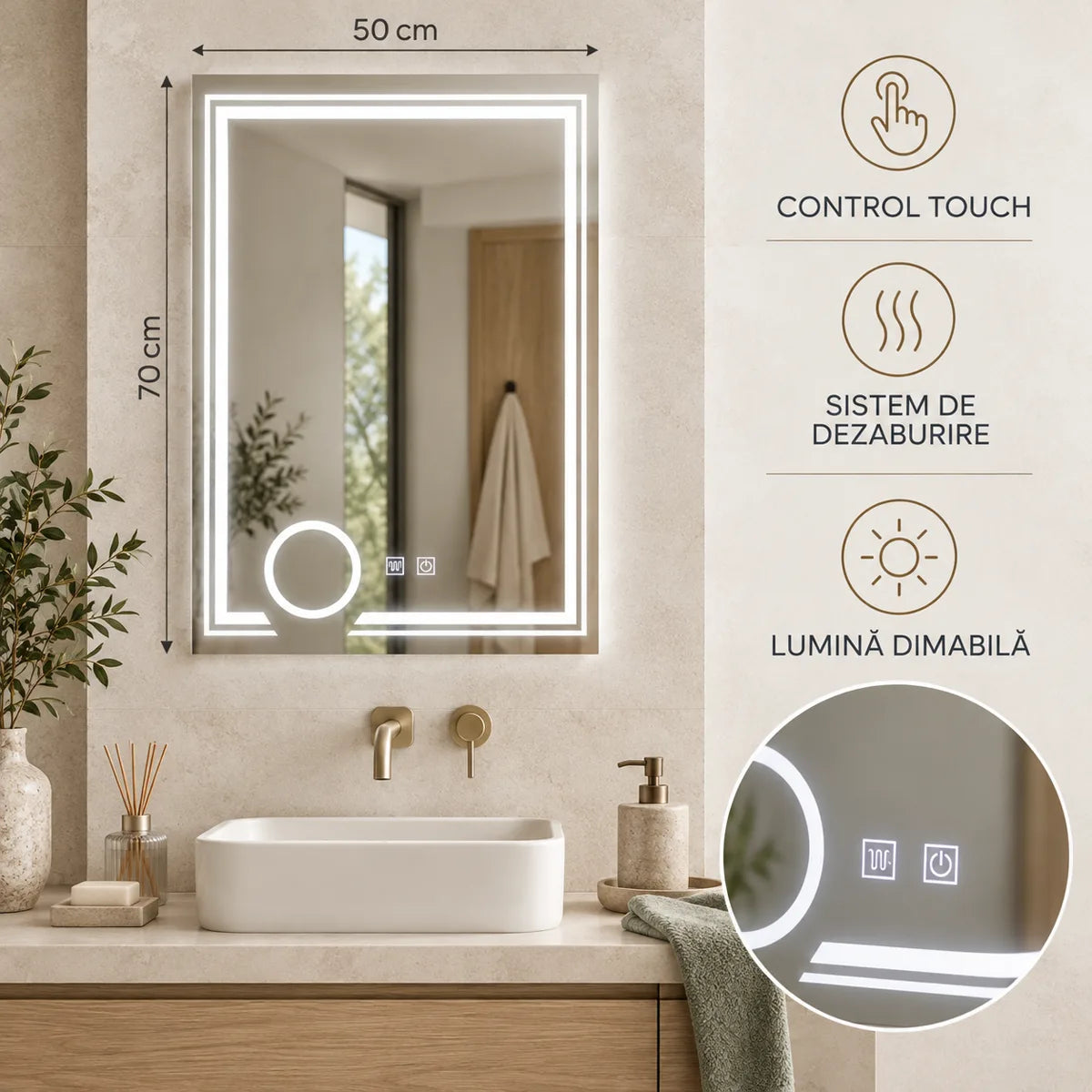 Oglinda LED CANTO - touch dezaburire si lumina dimabila