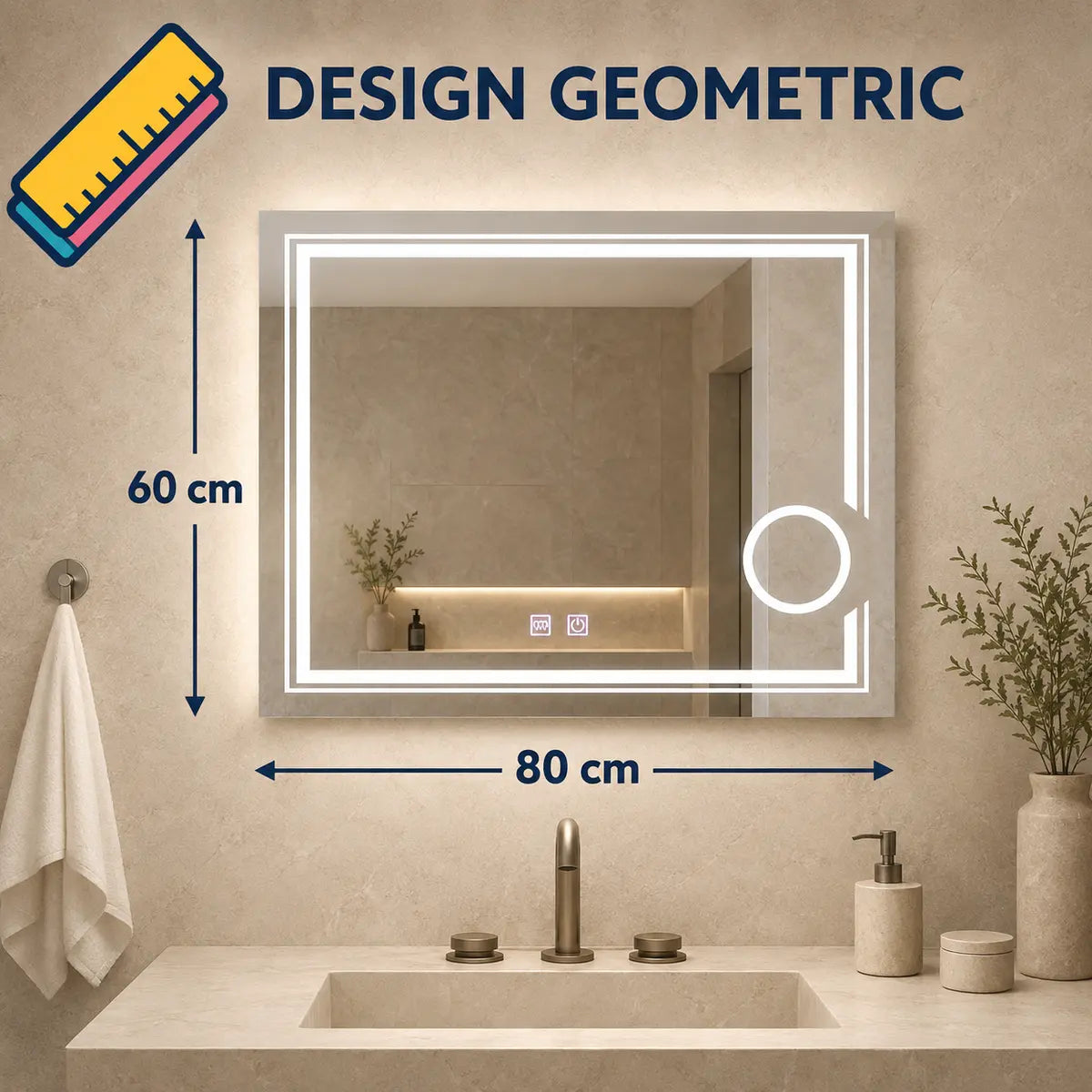 Oglindă LED Canto – dimensiuni 80 x 60 cm