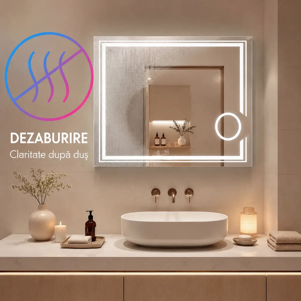 Oglindă LED Canto – funcție de dezaburire