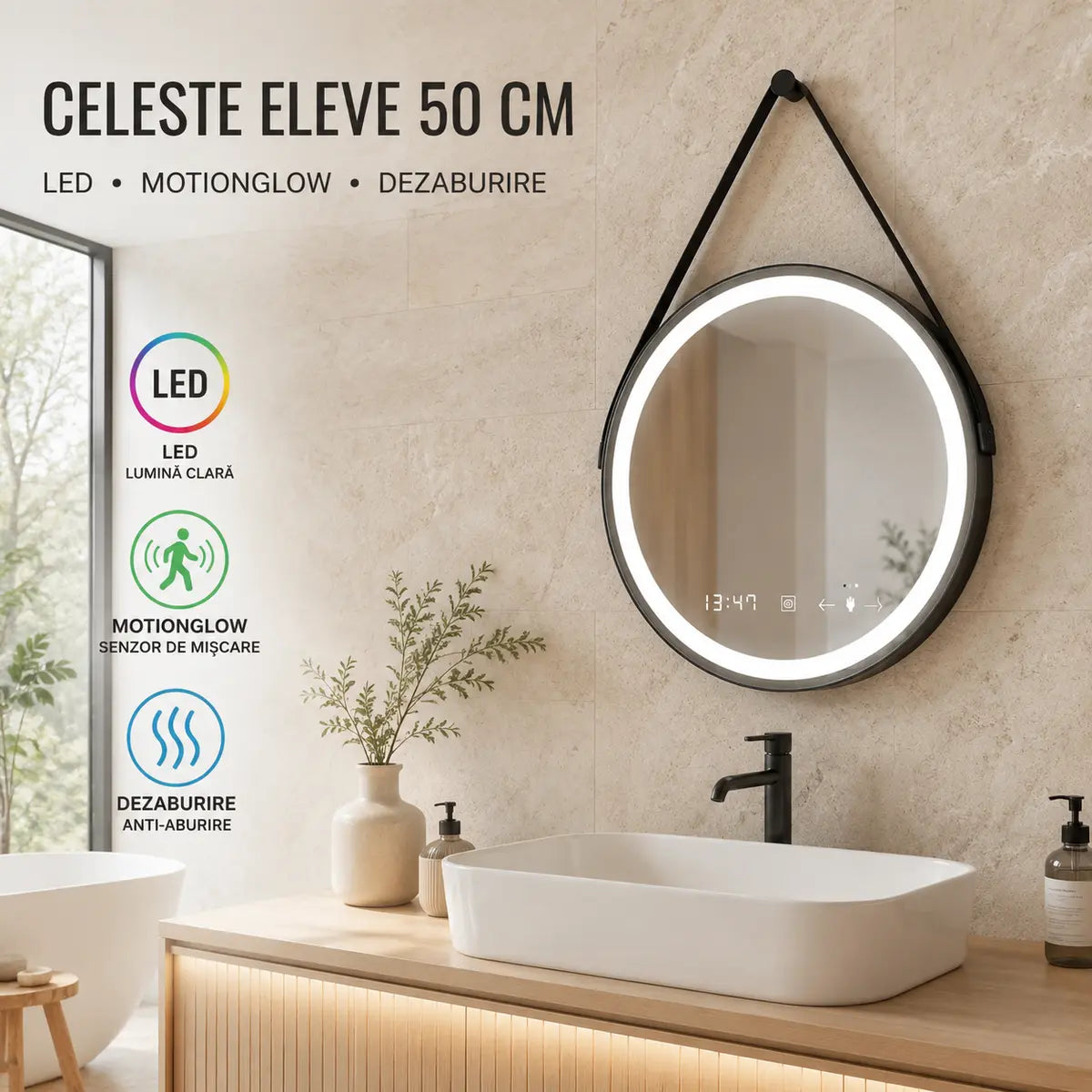 Oglindă LED Celeste Eleve 50 cm – prezentare premium