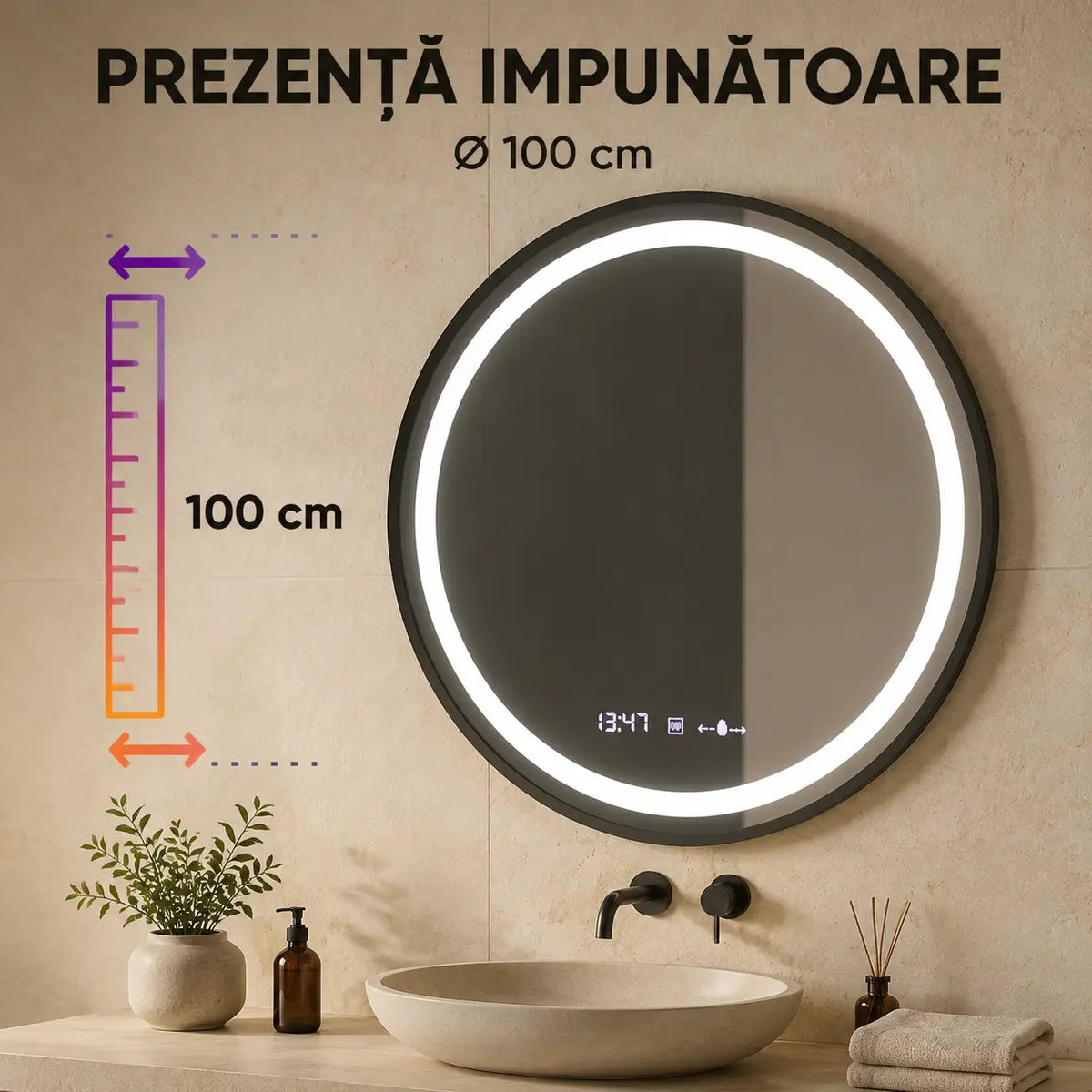 Oglindă LED Celeste Majeste Noir – diametru 100 cm