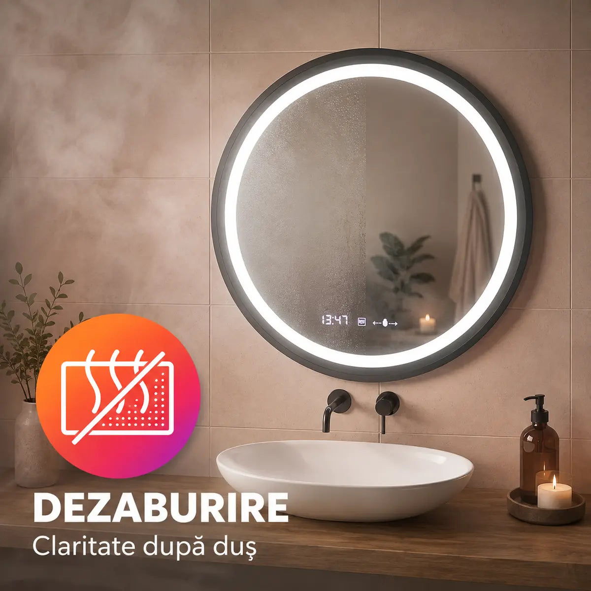 Oglindă LED Celeste Majeste Noir – funcție de dezaburire